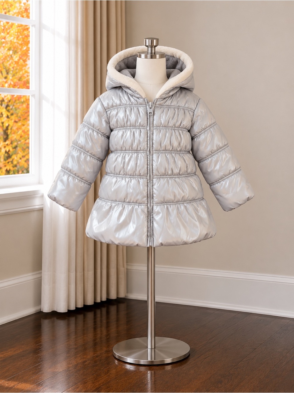 Gymboree Shiny Silver Hooded Puffer Jacket